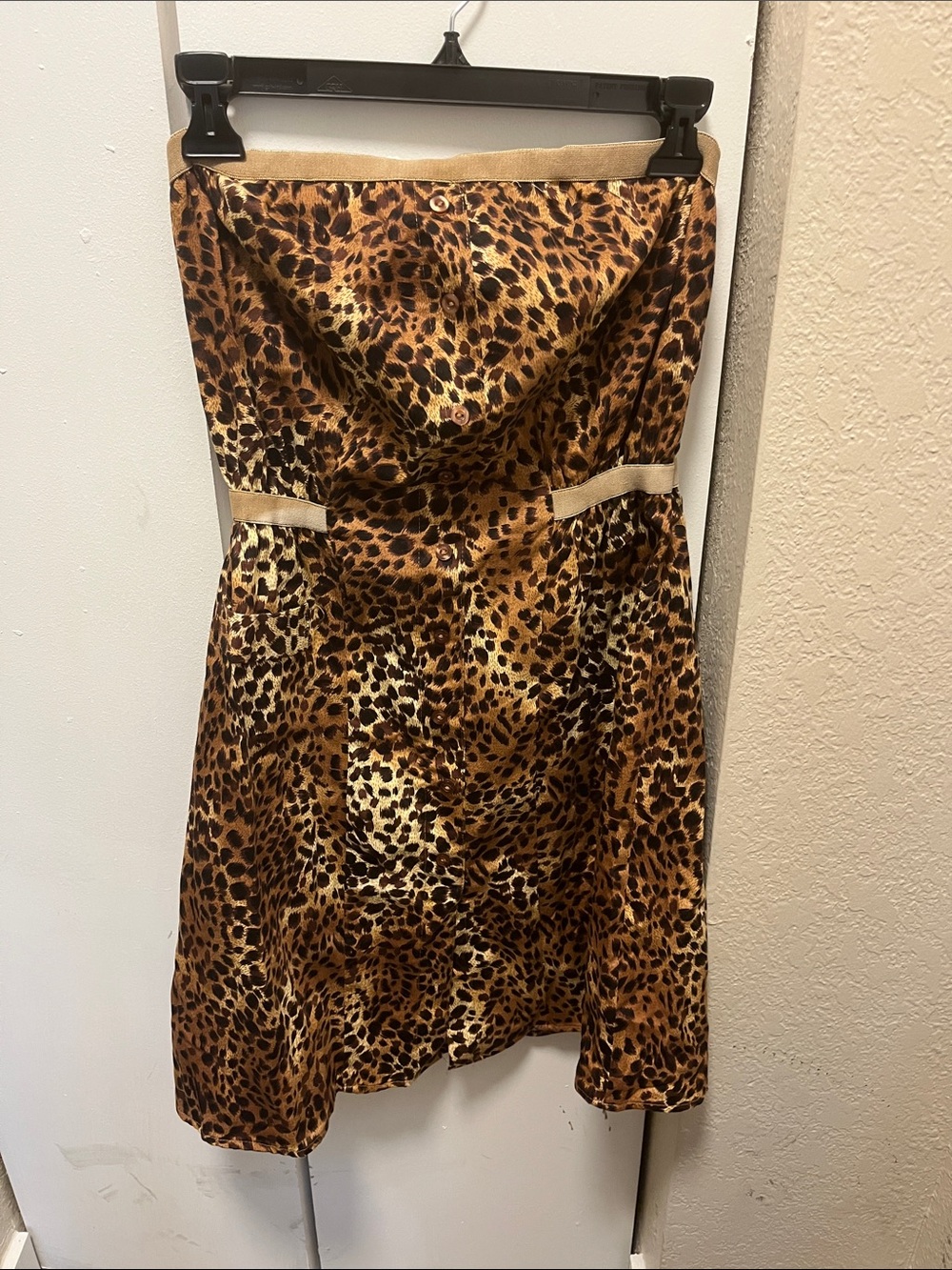 Max Rave Leopard Print Strapless Dress in Brown and Tan